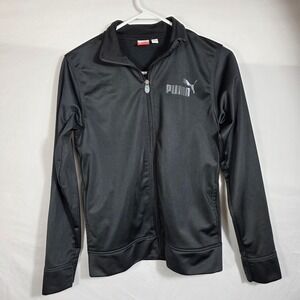 Puma Boys Black Sportlifestyle Full Zip Track Jacket Silver Logo Large W505
